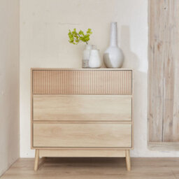 Sweeek - 3-Drawer Chest With Grooved Wooden Detail Linear Light Wood 80X40X80 Cm - thumbnail 5