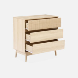 Sweeek - 3-Drawer Chest With Grooved Wooden Detail Linear Light Wood 80X40X80 Cm - thumbnail 3