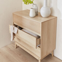 Sweeek - 3-Drawer Chest With Grooved Wooden Detail Linear Light Wood 80X40X80 Cm - thumbnail 6