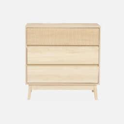 Sweeek - 3-Drawer Chest With Grooved Wooden Detail Linear Light Wood 80X40X80 Cm - thumbnail 2