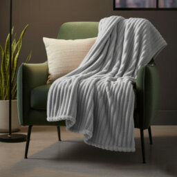 Chunky Ribbed Mink Throw Ultra Soft Warm Elegant Blanket For Sofa Or Bed Silver