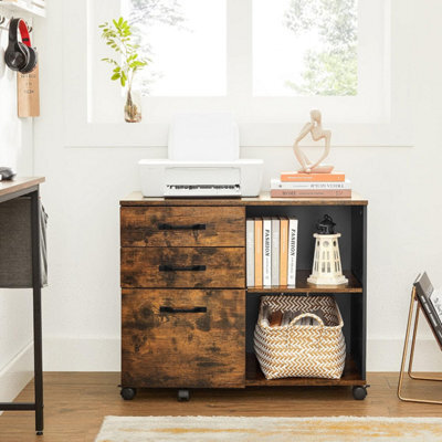 Songmics Mobile Filing Cabinet With Three Drawers, Printer Stand, And Open Compartments, Rustic Brown And Black - image 1