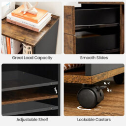 Songmics Mobile Filing Cabinet With Three Drawers, Printer Stand, And Open Compartments, Rustic Brown And Black - thumbnail 6