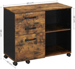 Songmics Mobile Filing Cabinet With Three Drawers, Printer Stand, And Open Compartments, Rustic Brown And Black - thumbnail 2