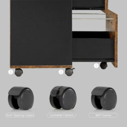 Songmics Mobile Filing Cabinet With Three Drawers, Printer Stand, And Open Compartments, Rustic Brown And Black - thumbnail 8
