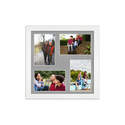 AK Frames 12X12 White Modern Multi Photo Frame With Silver Mount - Holds 4 Apertures (4X) 6X4 Photos - image 1