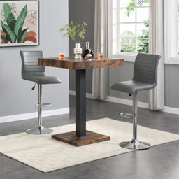 Furniture in Fashion Topaz Rustic Oak Wooden Bar Table With 2 Ripple Grey Stools - thumbnail 1