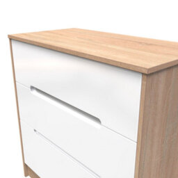 Turin 3 Drawer Deep Chest In White Gloss & Bardolino Oak (Ready Assembled) - thumbnail 4