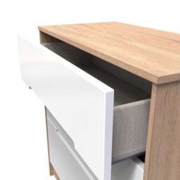 Turin 3 Drawer Deep Chest In White Gloss & Bardolino Oak (Ready Assembled) - thumbnail 5