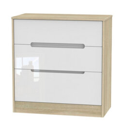 Turin 3 Drawer Deep Chest In White Gloss & Bardolino Oak (Ready Assembled) - thumbnail 6