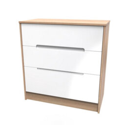 Turin 3 Drawer Deep Chest In White Gloss & Bardolino Oak (Ready Assembled) - thumbnail 3