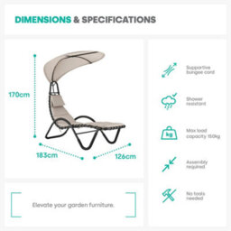Livivo Bali Beige Sun Lounger With Canopy - thumbnail 3