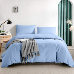Ameha Plain 3-Piece Duvet Light Blue Quilt Cover Breathable Microfiber Reversible King Set With Pillowcase 230 X 220 Cm - thumbnail 8
