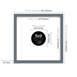 "9X9"" Grey Picture Frame - 9X9"" Square Frame With 5X5"" Mount For 9X9""/5X5"" Pictures Art Deco Style Thin Edge, 1 Pack" - thumbnail 2