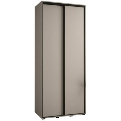 Arte Dakota I Sleek Cashmere & Black Sliding Door Wardrobe 1000mm H2350mm D600mm With Two Hanging Rails And Six Shelves - image 1