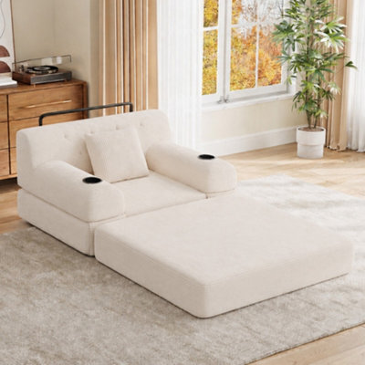 Matteo 1-Seater Sleeper Sofa, Corduroy Upholstered Guest Chair With Metal Frame & Storage, Beige - image 1