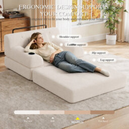 Matteo 1-Seater Sleeper Sofa, Corduroy Upholstered Guest Chair With Metal Frame & Storage, Beige - thumbnail 6