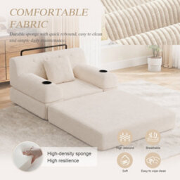 Matteo 1-Seater Sleeper Sofa, Corduroy Upholstered Guest Chair With Metal Frame & Storage, Beige - thumbnail 8