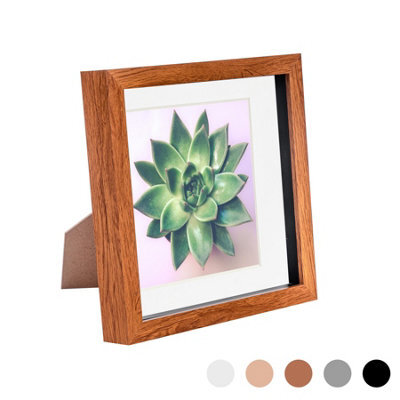 "Nicola Spring 8 X 8"" Photo Frame - Dark Wood/white Mount - 3D Photo Frame Picture Frame Box Portrait Display Case (22.5 X 22.5Cm)" - image 1