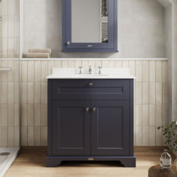 Hudson Reed Floor Standing Two Door Traditional Vanity Unit With 3 Tap Hole White Marble Top & Basin In Twilight Blue, 820 X 470mm - thumbnail 2
