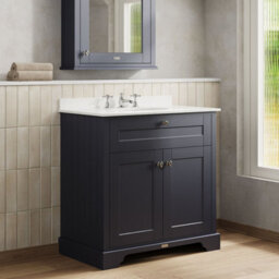 Hudson Reed Floor Standing Two Door Traditional Vanity Unit With 3 Tap Hole White Marble Top & Basin In Twilight Blue, 820 X 470mm - thumbnail 4