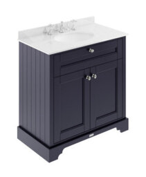 Hudson Reed Floor Standing Two Door Traditional Vanity Unit With 3 Tap Hole White Marble Top & Basin In Twilight Blue, 820 X 470mm