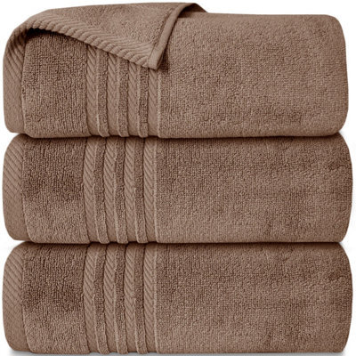 Casabella Towels 3 Pack Bath Sheets Large Bath Towel 80X140 Cm 100% Zero-Twist Cotton Highly Absorbenttowels Truffle - image 1