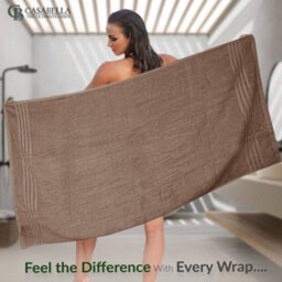 Casabella Towels 3 Pack Bath Sheets Large Bath Towel 80X140 Cm 100% Zero-Twist Cotton Highly Absorbenttowels Truffle - thumbnail 5
