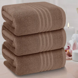 Casabella Towels 3 Pack Bath Sheets Large Bath Towel 80X140 Cm 100% Zero-Twist Cotton Highly Absorbenttowels Truffle - thumbnail 2
