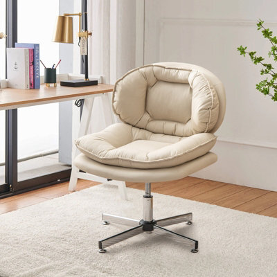 Costway Armless Home Office Chair Upholstered Swivel Computer Chair Height Adjustable Vanity Chair - image 1