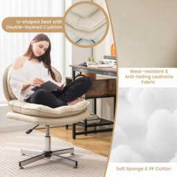 Costway Armless Home Office Chair Upholstered Swivel Computer Chair Height Adjustable Vanity Chair - thumbnail 4