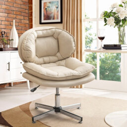 Costway Armless Home Office Chair Upholstered Swivel Computer Chair Height Adjustable Vanity Chair - thumbnail 7