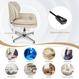 Costway Armless Home Office Chair Upholstered Swivel Computer Chair Height Adjustable Vanity Chair - thumbnail 5