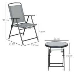 Outsunny Patio Bistro Set Folding Chairs & Coffee Table For Balcony,grey - thumbnail 3
