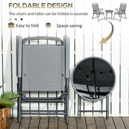Outsunny Patio Bistro Set Folding Chairs & Coffee Table For Balcony,grey - thumbnail 4