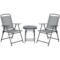 Outsunny Patio Bistro Set Folding Chairs & Coffee Table For Balcony,grey - thumbnail 2