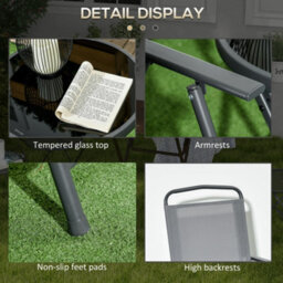 Outsunny Patio Bistro Set Folding Chairs & Coffee Table For Balcony,grey - thumbnail 7