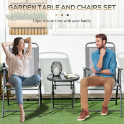 Outsunny Patio Bistro Set Folding Chairs & Coffee Table For Balcony,grey - thumbnail 5