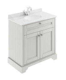 Hudson Reed Floor Standing 2 Door Traditional Vanity Unit With 1 Tap Hole White Marble Top & Basin, Timeless Sand, 820 X 470 mm