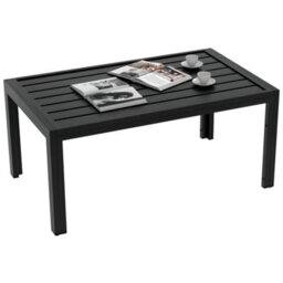 Outsunny Outdoor Side Table Garden Table With Steel Frame And Slat Top Black - thumbnail 2