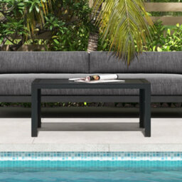 Outsunny Outdoor Side Table Garden Table With Steel Frame And Slat Top Black - thumbnail 6
