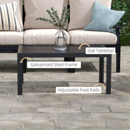 Outsunny Outdoor Side Table Garden Table With Steel Frame And Slat Top Black - thumbnail 4