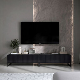 Heze Furniture Elpis Glamour Tv Sideboard 220 Cm Tv Unit Black Matt / Black Frame