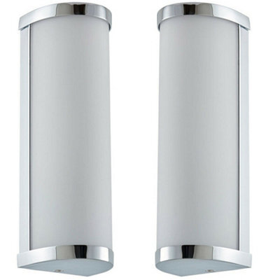 2 Pack Ip44 Bathroom Wall Light Chrome & Frosted Glass Modern Twin Curved Lamp - image 1