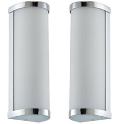 2 Pack Ip44 Bathroom Wall Light Chrome & Frosted Glass Modern Twin Curved Lamp