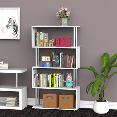 Homcom Wooden Storage Display Unit Bookshelf Bookcase Dividers S Shaped White - image 1