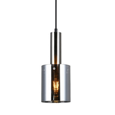 Luminosa Lighting Luminosa Modern Hanging Pendant Satin Nickel 1 Light  With Glass, Smoky Shade, E27 - image 1