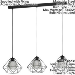 Stylish Geometric Black & Glass Pendant Light For Kitchen Islands - thumbnail 2
