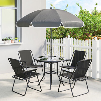 Outsunny 6 Pieces Garden Furniture Set With Parasol, Folding Chairs, Black - image 1