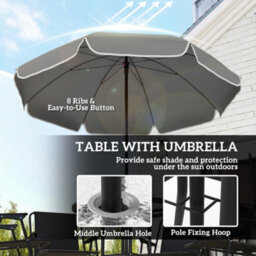 Outsunny 6 Pieces Garden Furniture Set With Parasol, Folding Chairs, Black - thumbnail 4